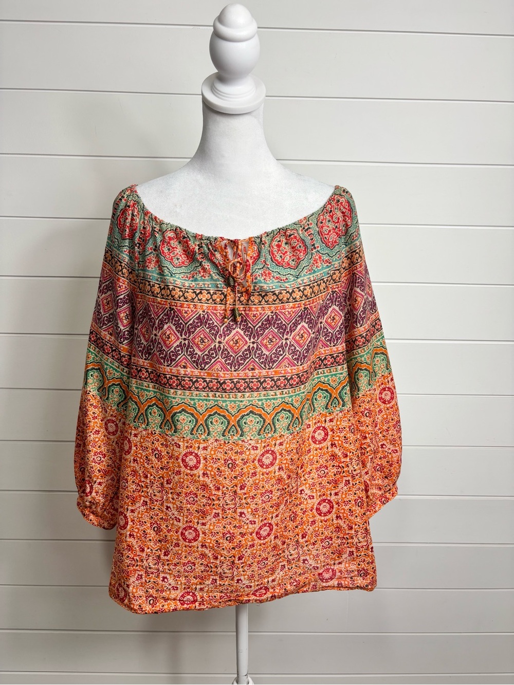 Ralph Lauren Multicolor Boho Off-Shoulder Peasant Blouse 3/4 Sleeve size L PL